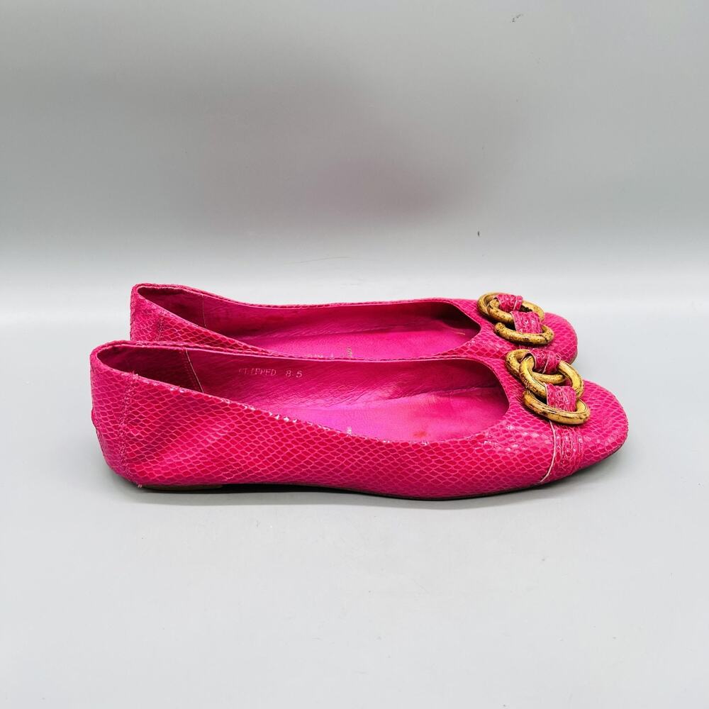 Jeffrey Campbell Shoes Women 8.5 Pink Leather Snake Embossed Ring Ballet Flats